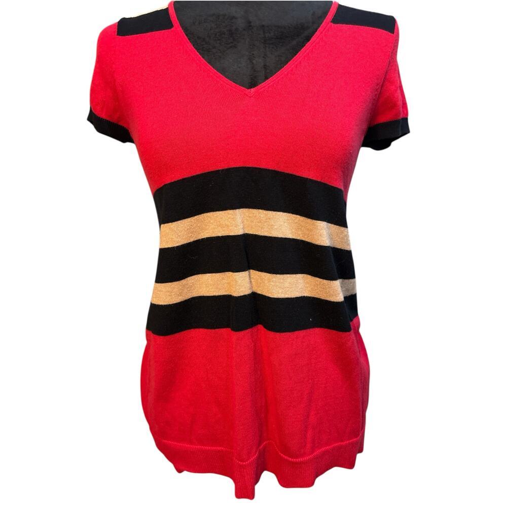 International Concepts Red Black Gold Knit Top – Short Sleeve – Size M‎ – EUC
